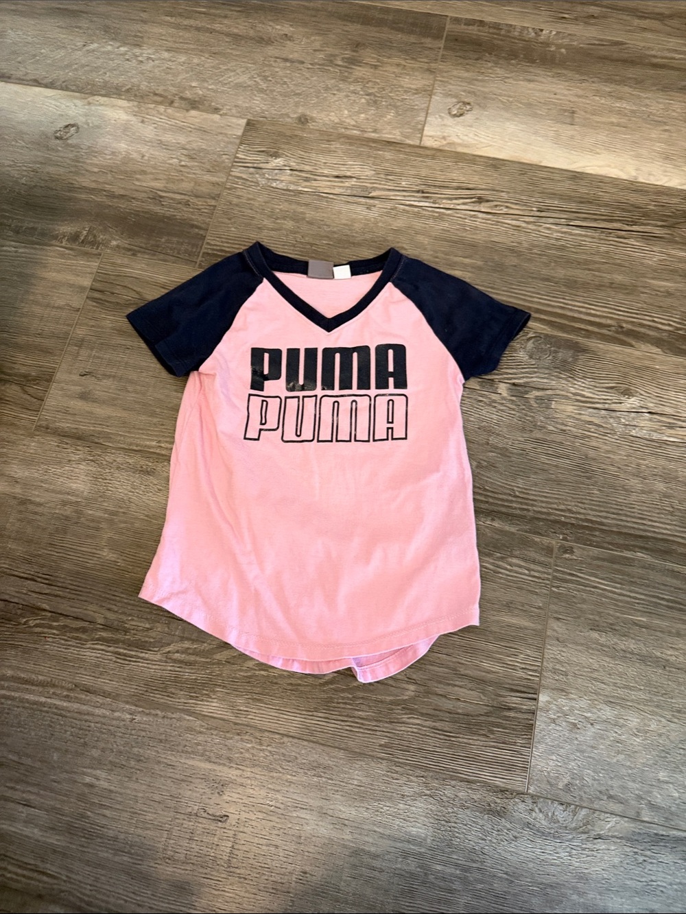 Puma Pink Tee with Navy Raglan Sleeves